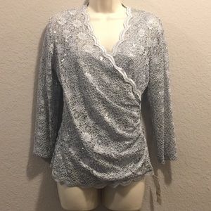 MSK Grey Lace Blouse with Sequins